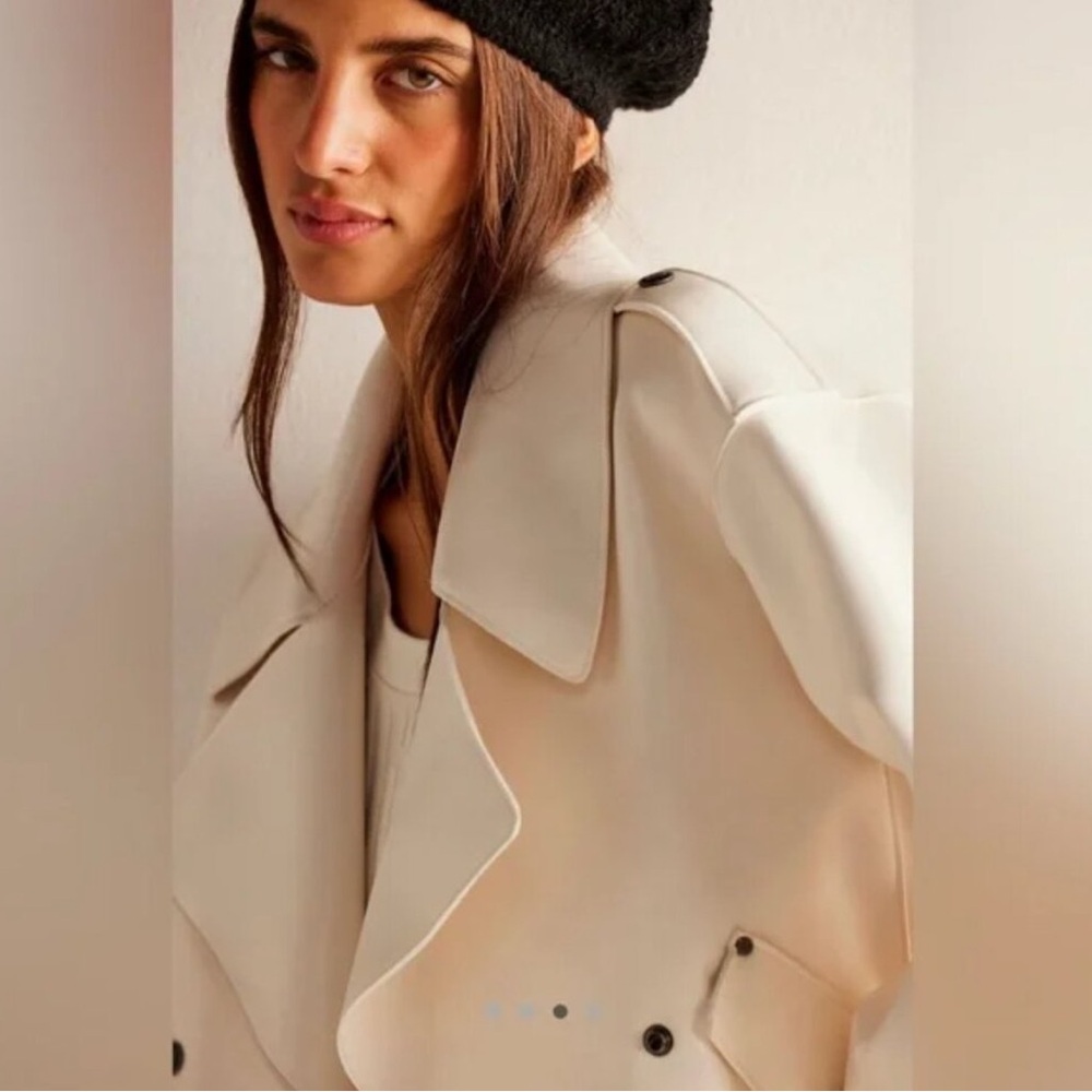 Free People Alexis Vegan Leather Moto Jacket NWT Cream White Boxy - Picture 7 of 16
